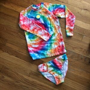 Girls Colorful Tie-Dye Rash Guard swimsuit Set NWT